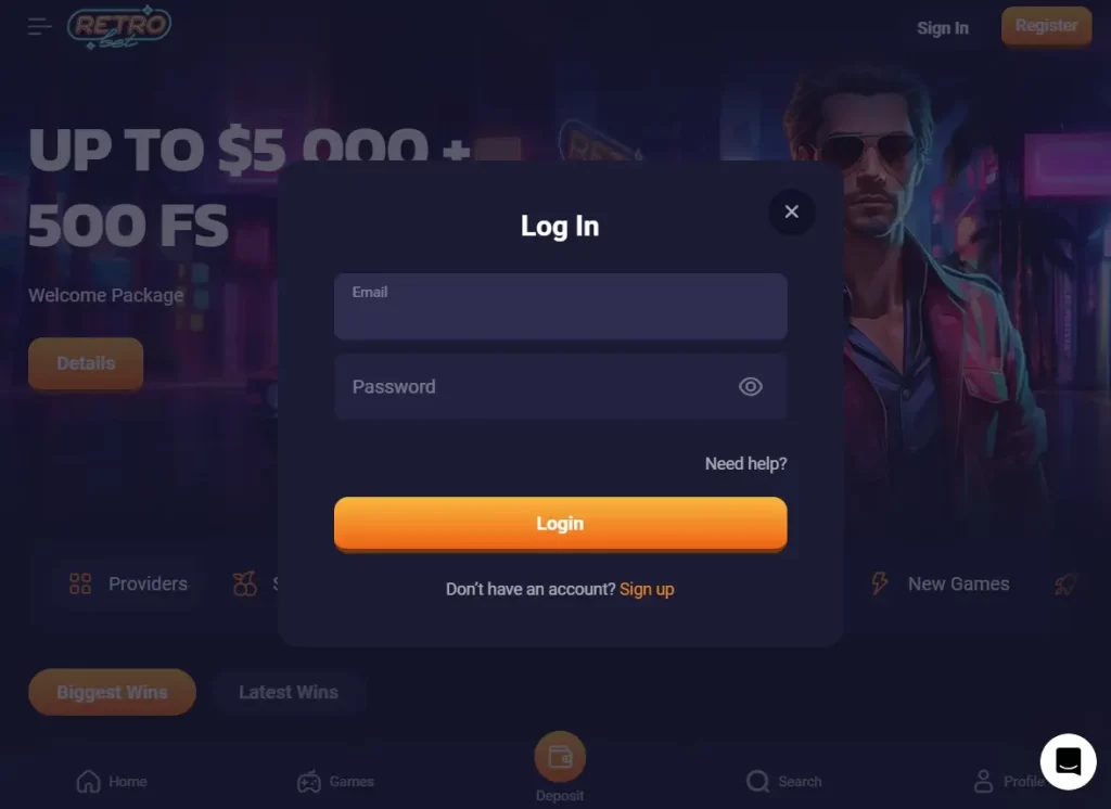 RetroBet Casino login